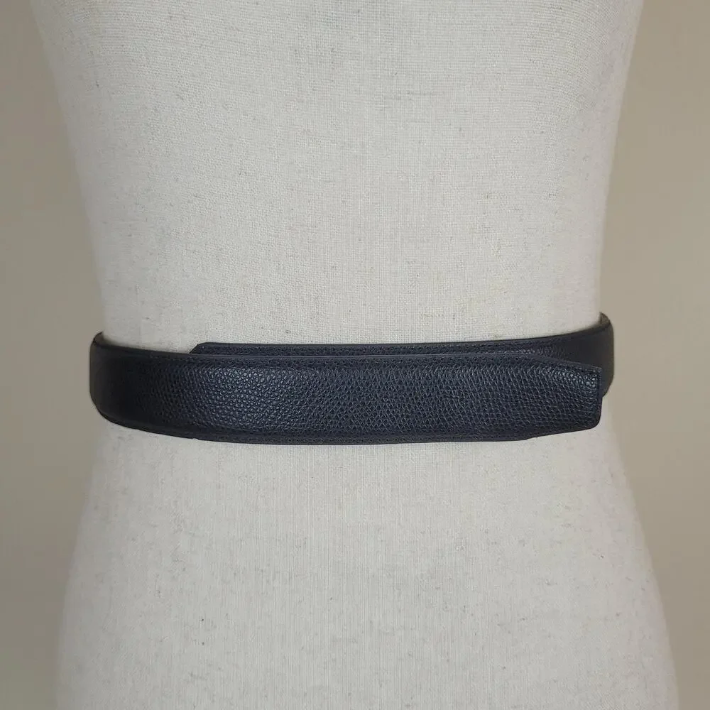 Terry Stack Belt Womens Large Black Italian Leather Dress Textured Minimalist